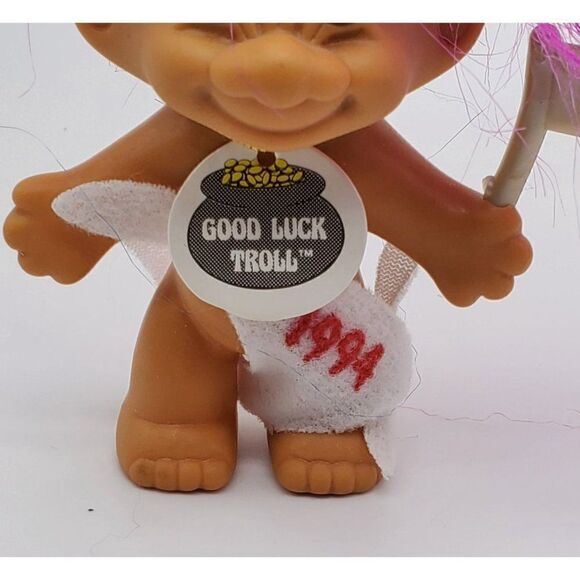 Vintage Russ Good Luck Troll Doll Pink Hair Happy New Year 1994 4" - Picture 2 of 5